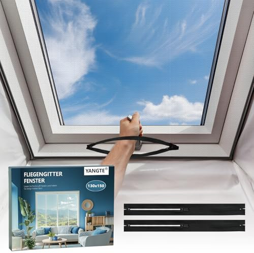YANGTE Moustiquaire Fenetre 2 Pièces 130 x150 cm Moustiquaire pour Fenêtre de Toit Fenêtre à Soufflet Sans Percage Découpable et Lavable