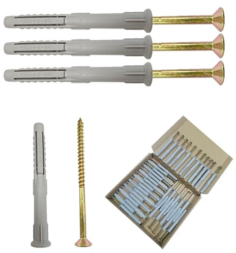 38 Pcs Heavy Duty Screws with Nylon Plugs, （4.9x85mm）& Wall Plug Set（8x80mm), Various Purposes Masonry Screws for Brick Wall