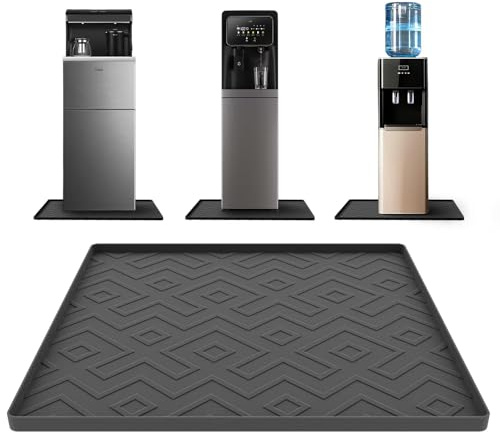 Water Cooler Mat – 19.7 x 19.7 Silicone Water Dispenser Mat for Floor & Countertop, Spill-Proof & Waterproof Tray for Coffee Maker, Kitchen, Pets, Office Use (Black, 19.7' * 19.7')