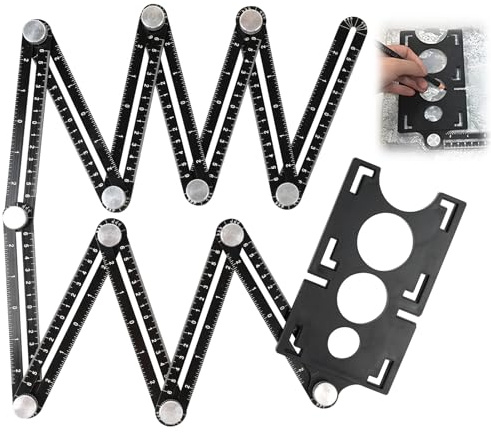 Regle Multi Angle, Regle de Mesure Multi Angle avec Trous de Positionnement 45, 40 et 25 Mm, Tile Tracker, Gabarit de Decoupe, Gabarit de Contour, Jauge D'escalier pour Menuisiers et Carreleurs