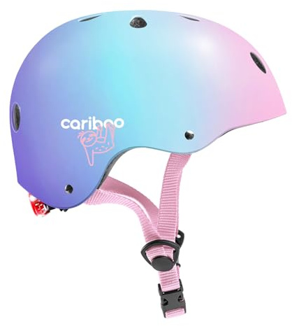 Cariboo Fahrradhelm Kinder Kinderhelm XS/S 48-52 cm Robust Mit LED-Licht Für Fahrrad Skateboard Inlineskates Scooter Regenbogen