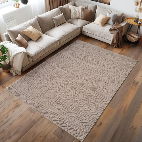 HomebyHome Teppich 160x230 cm Beige Vintage Design Bouclé Schlingenflor Skandi Stil Modern Superweich Pflegeleicht für Wohnzimmer Sofabereich Esszimmer Schlafzimmer Küche