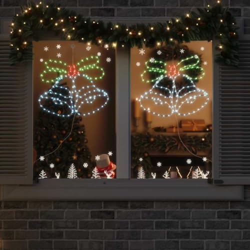 Campana Navideña Iluminada con 144 Leds Multicolor, Decoración de Navidad de PVC, Luces Decorativas, para Uso en Interiores, 56 x 46 cm