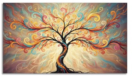 LuxHomeDecor Quadro Albero della Vita Multicolore Astratto – stampa su tela con telaio in legno – 140x70 cm