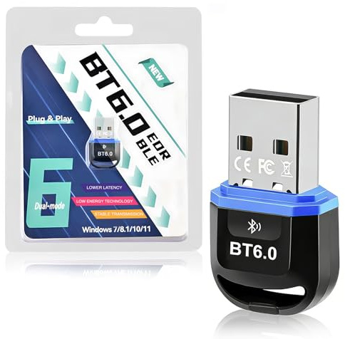 Adattatore Bluetooth USB 6.0,Chip Intelligente,Bassa Latenza,Plug Play Dongle Bluetooth, Compatibile con Windows 11/10/8.1/7,Audio Surround,Collega Fino a Sette Dispositivi Contemporaneamente