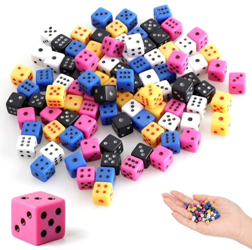 Cheynn 100 stycken D6 mini kuber, 5 mm små tärningar färgglada tärningar set sexsidigt kub set färgkub spelkub D6 Dice för tärningsspel matematik bordsspel kortspel festspel bar