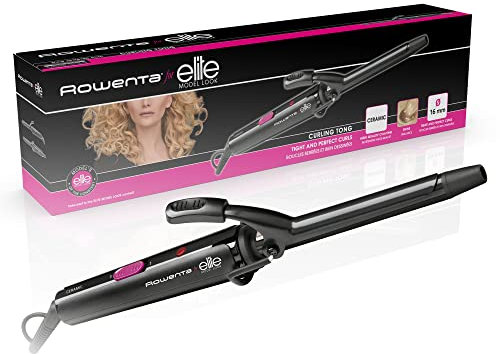 Rowenta Elite CF2112F0 - Moldeador rizador de cabello de 16 mm de diámetro de temperatura 180ºC con recubrimiento cerámico iónico y punta fría de seguridad, color Negro