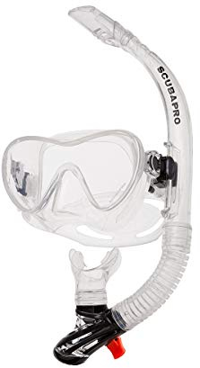 SCUBAPRO Trinidad Adult Scuba Mask and Snorkel Set with Frameless Single Lens, Snorkel Splashguard Top, and Purge Valve, Includes Whistle, Clear
