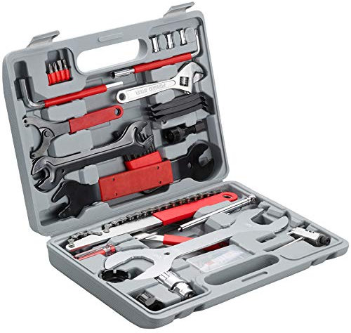 tectake® Kit reparation velo Boite à outils, 50 pcs, Coffret outils complet Accessoires Velo Vtt Vélo de course, Kit réparation pneu Derive chaine Outil pedalier Demonte pneu Accessoires vélo
