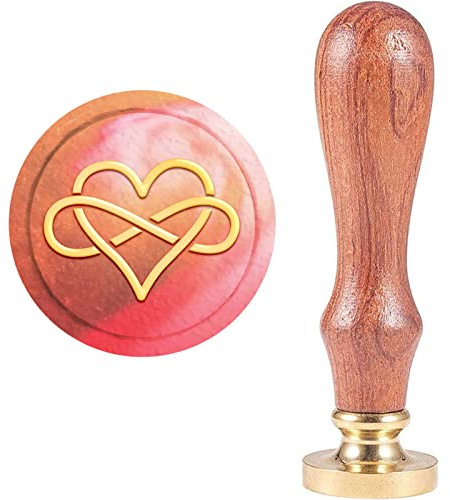 CRASPIRE Sello de Sello de Cera, Sellos de Cera de Sellado En Forma de Corazón con Bucle Infinito Retro Sello de Madera Sello de Cera 25mm Desmontable Sello de Latón Mango de Madera para