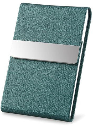 Tarjetero de metal para tarjetas de visita, tarjetero para mujeres y hombres, piel sintética profesional, bloqueo RFID, funda para tarjetas de identificación con cierre magnético (verde oscuro-gs)