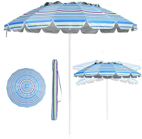 RELAX4LIFE Sonnenschirm Strand, Strandschirm Windfest Stabil, 30° knickbar, Rund Gartenschirm 245 cm, Terrassenschirm mit Bodenhülse & Schutzhülle, Marktschirm Sonnenschutz (Hellblau)