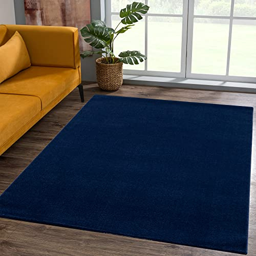 SANAT Kurzflor Teppich Wohnzimmer - Uni Modern Teppiche fürs Schlafzimmer, Arbeitszimmer, Büro, Flur, Kinderzimmer und Küche - Marine, 80 x 150 cm