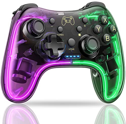 HASACOOL Switch Controller, Switch Pro Controller mit Transparent/Leuchtend/Aufwecken/App-Steuerung, Wireless Controller Switch Kompatibel mit Android/IOS/PC, für Switch/Lite/OLED (Schwarz)