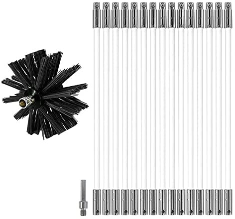 MOCNT Skorsten rengöringsborste kit, nylon, roterande kanal, ventilationsrengöringsset, flexibel skorsten, sopsats, sot, rengöringsstänger för öppen spis, torkventil, med 15 flexibla stavar, 1