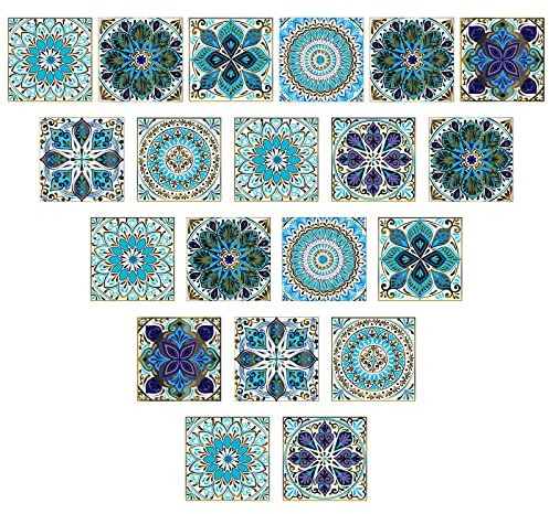 20 Pezzi Adesivi per Piastrelle 15x15cm Marocco Mattonelle Adesive Decalcomanie di piastrelle Impermeabili Adesivo piastrelle da Parete per Cucina Bagno Tavolo Scale Decorazione (Blu)