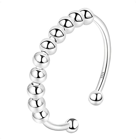 KONFEN Anello Antistress Argento 925, Anxiety ring Donna con Perline Regolabile, Aperto Rotante Anello Sottile Regali per Donna Uomo Ragazza Figlia Mamma Moglie Unisex
