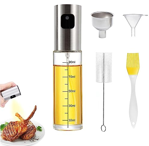 Bayuyi Spray Huile Cuisine, Vaporisateur d'huile et de vinaigre,100ml Oil Spray Huile Cuisine en Verre et en Acier Inoxydable, pour friteuses à air chaud, grillades, pâtisseries, salades
