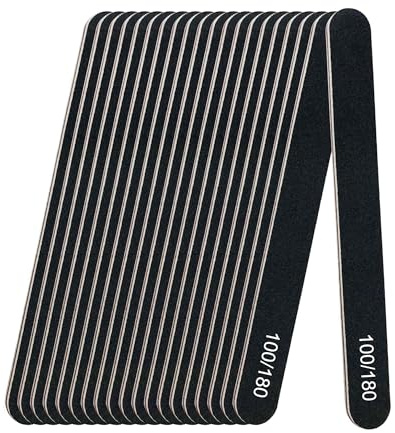 20pcsProfessional Nail Files, (100/180 Grit) Double Sided Emery Board, Black Fingernal Buffing Files for Acrylic Nails, Nail Buffering Files for Home and Salon Use