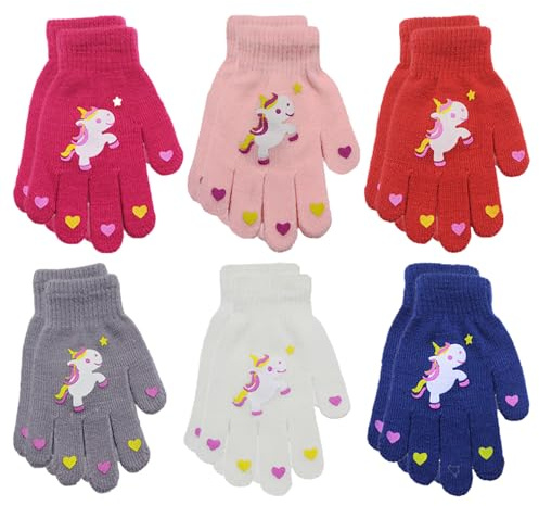 6 par fullfingerhandskar för barn, varma vinterhandskar, stickade elastiska handskar, söta tecknade handskar, lämpliga för pojkar och flickor mellan 5–11 år, flerfärgad, 15*10cm