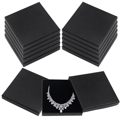 RYAN 12 Pièces Boite Cadeau Bijoux Boîtes à Bijoux Vide Petite Boite Cadeau Ecrin Bijoux Petite Bijoux Carton Papier Boîte pour Collier Boucles D'oreilles Bague Rangement (Noir, 9 x 9 x 1,5 cm)