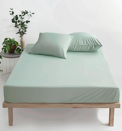 SALAD HOUSE Spannbettlaken 180x200cm Grün, Spannbetttuch 100% Baumwolle Bettlaken Gekämmte Baumwolle ÖKO-TEX (Minz Grün, 180x200cm)