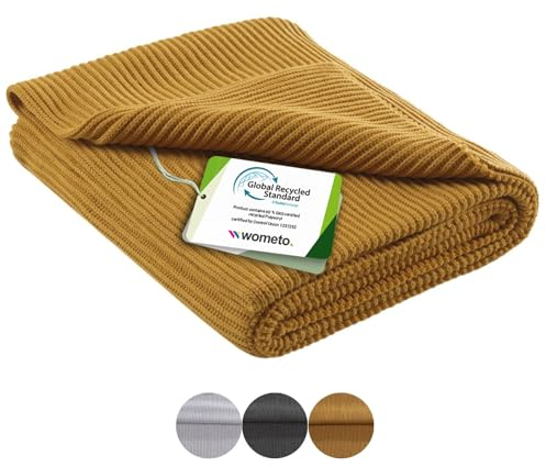wometo eco-line Strickdecke 140x190-60% recycelt Oeko-TEX gelb Kuscheldecke