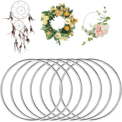 10 Pezzi Anello Metallico 10cm Argento Cerchio Metallo,Cerchio per Ghirlanda,Cerchi per Acchiappasogni,Cerchi per Ghirlande,per Decorazioni Fai da Te Ghirlande Nuziali, Argento