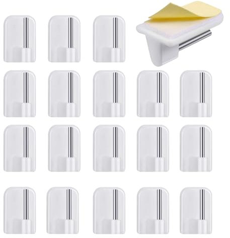 20 Pcs Self Adhesive Curtain Hooks,Plastic Net CurtainRod Self Adhesive Hooks,Plastic Sticky End Window Hook Pendant Door Back Hook for Bathroom Bedroom Kitchen
