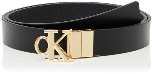 Calvin Klein Jeans Ceintures pour femme avec boucle plaque monogramme 25 mm REV LV04K7005G, noir (noir/CK or clair), taille 80, Noir (noir/doré clair), 80 cm