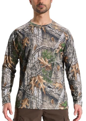 Tongcamo T-Shirt Anti-UV Camo Homme Chemise de Chasse Manches Longues Col Rond Séchage Rapide UPF 50+ Randonnée Pêche