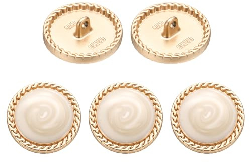 QUARKZMAN 5pz Pulsante Vintage in Metallo 22.5mm Pulsante da Cucire Rotondo in Lega di Metallo Pulsante di Ricambio con Gambo per Abiti da Donna Cappotto in Lana Camicia Abito, Beige Bianco