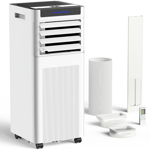 AIDIAM Climatiseur portable 10 000 BTU AC portable jusqu'à 40 m², 3 en 1, avec modes refroidissement, déshumidificateur et ventilateur, télécommande et minuterie 24 h, pour chambre, salon, appartement
