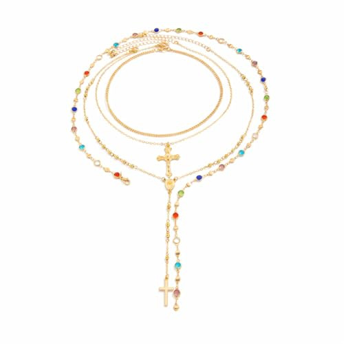 Muorruo Conjunto de Collares Dorados de 4 piezas en Capas para Mujer, Bohemio con Perlas, Colgante en Y, Collar de Rosario Vintage, Apilable, Ajustable en Longitud