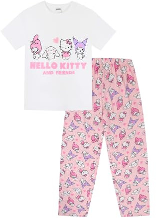 Hello Kitty Womens and Friends Ladies Long Pyjama Set (20-22) White