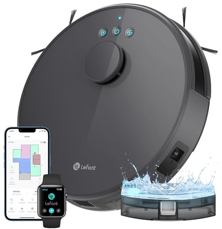 LEFANT M1 Robot Aspirapolvere Lavapavimenti con Mappatura 5500pa,Navigazione Laser dToF, Batteria da 4000mAh,Autonomia 200 min,Aspirapolvere Robot Slim per Pulizia Domestica/Peli Animali,grigio