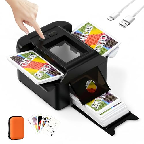 Mapille Barajador de Cartas Automático,Mezclador de Cartas Eléctrico,Card shuffler para 1-2 Barajas,Automático y Manual,Recargable 2400mAh,para Póquer Blackjack Texas Hold'em (Negro)
