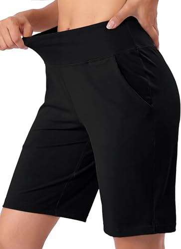 Aseniza Women's Running Shorts High Waisted Gym Sweat Jogging Black, M