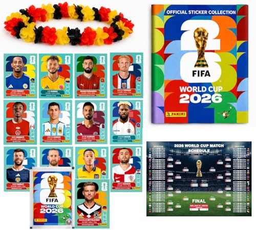 XXL Fan Starterset Världsmästerskap 2026 – Original Panini Stickeralbum, Matchschema + Tysklands Blomsterkrans, XXL Fanbundle (1 Paket / 13 Stickers)