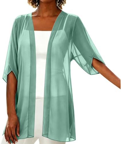 HAOLEI Cardigan Mujer Verano,Cárdigan de Gasa con Manga 3/4 Ligero y Transparente Chaqueta Fina de Frente Abierto Suave Cómodo Rebaca de Playa Casual Kimono Color Sólido Cover Up para Vestido Bikini
