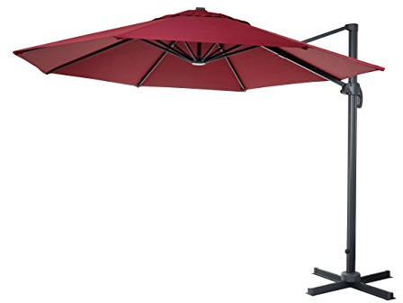 Mendler Gastronomie-Ampelschirm HWC-A96, Sonnenschirm, rund Ø 4m Polyester Alu/Stahl 27kg - bordeaux