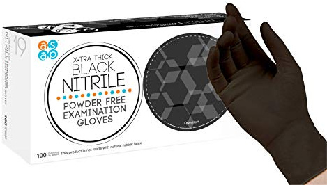 ASAP Black Nitrile Gloves Disposable Latex Free - 4 Mil, Powder Free, Food Safe, Kitchen & Medical Gloves - Durable Rubber Cleaning & Tattoo Supplies (Medium, 100 Count)