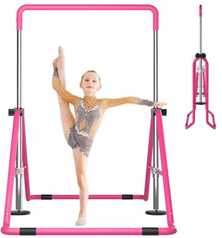 DOBESTS Gymnastics Bar, Kids Folding Horizontal Bar, Adjustable Height Gymnastic Horizontal Bars, Junior Gymnastic Training Equipment for Home Gym Indoor Garden Outdoor