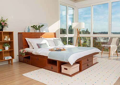 Bett und Kopfteil mit viel Stauraum 160x200 Karamell – Massivholzbett Bali mit Bettkasten & Lattenrost – Ideal für kleine Schlafzimmer – Praktisch, robust & stilvollles Design
