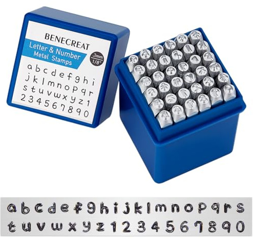 BENECREAT 36 Pack (3mm) Sellos de Letras y Números Herramientas Mate Estampadas de Metal - Material de Acero de Carbono Duro Galvanizado para Perforación Metal, Joyería, Cuero