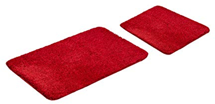 S&S-Shop Badematte Set | Rot meliert | Microfaser | super weich | Bahama | 2 teilig | rutschfest | WC-Vorleger 55 x 65 cm | Badvorleger 60 x 90 cm | Badteppich | Teppich | Bad | Badezimmer