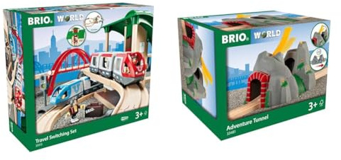 BRIO 33512 Tågset - stora persontåget | Travel Switching Set 42 delar. Leksakståg i trä. Från 3 år & BRIO 33481 Äventyrstunnel | Adventure Tunnel 1 del Leksakståg med tillbehör. För barn från 3 år