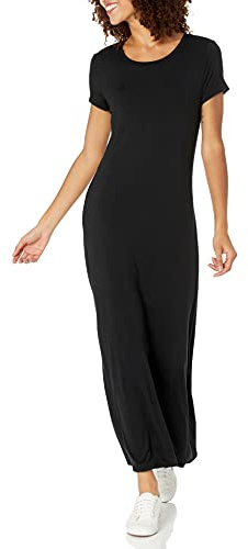 Amazon Essentials Women's Short-Sleeve Maxi Dress, Flowy, Black, X-Large