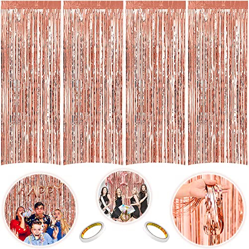 AFEIGE 4 Stücke Lametta Vorhang Rosegold ● 1 x 2 m ● Vorhänge Dekoration ● Schimmer Vorhang ● Glitzer Vorhänge Für Geburtstage, Hochzeiten, Partys, Weihnachten, Halloween