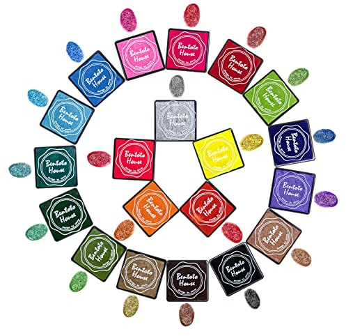 Ayakizi Stempelkissen Set 20 Farben, Bunt Fingerabdruck Stempelkissen Ungiftig Abwaschbar Mini Stamp Pad für Papier Handwerk Stoff, Scrapbook, Kinder Geburtstags, Leinwand, Hochzeit
